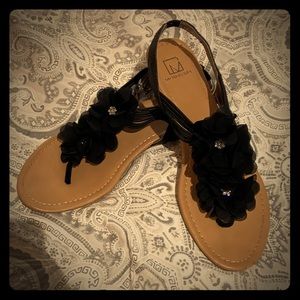 Black chiffon flower with rhinestone sandal